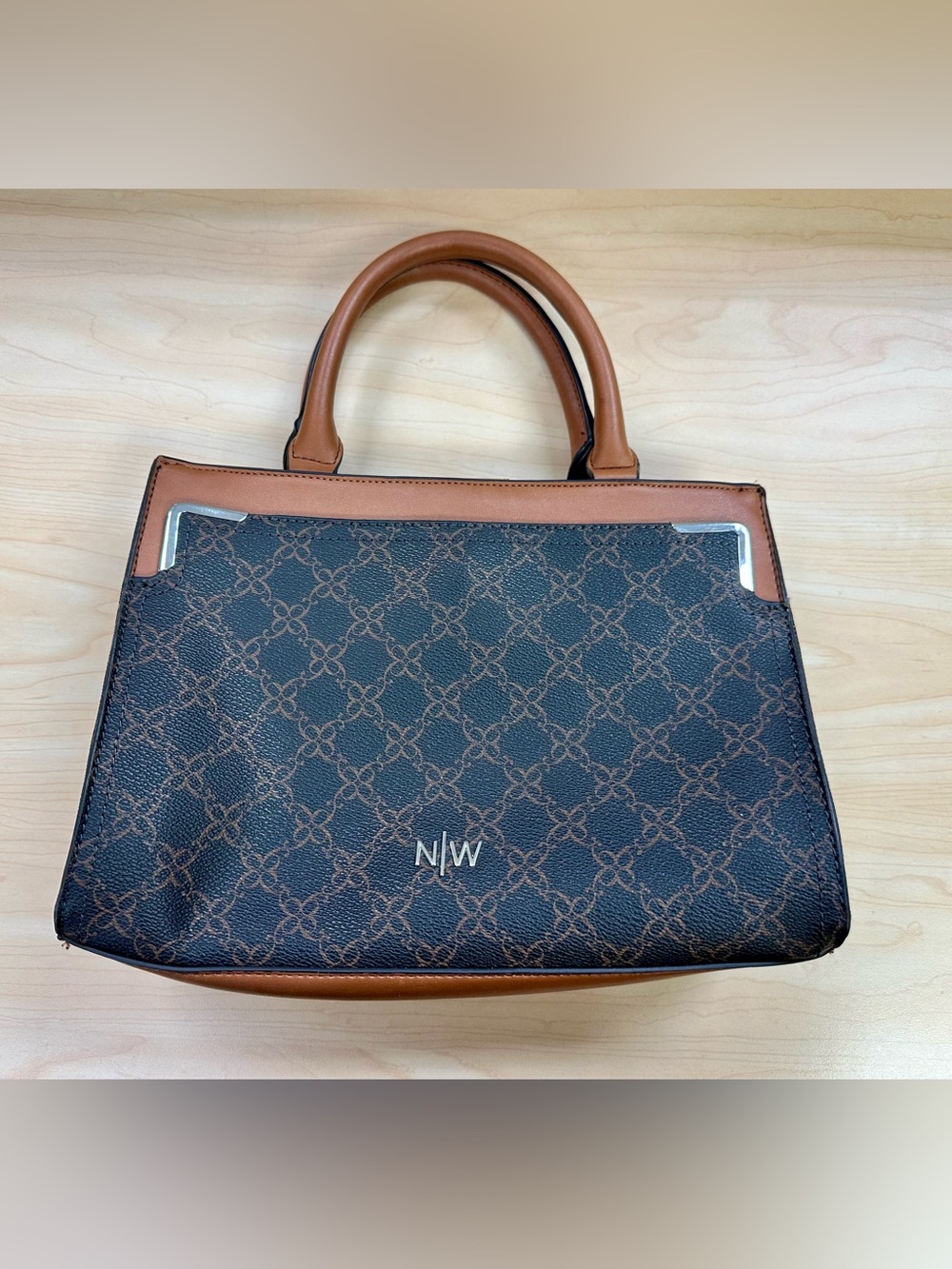 Nine West Black & Brown Signature Top-Handle Satchel